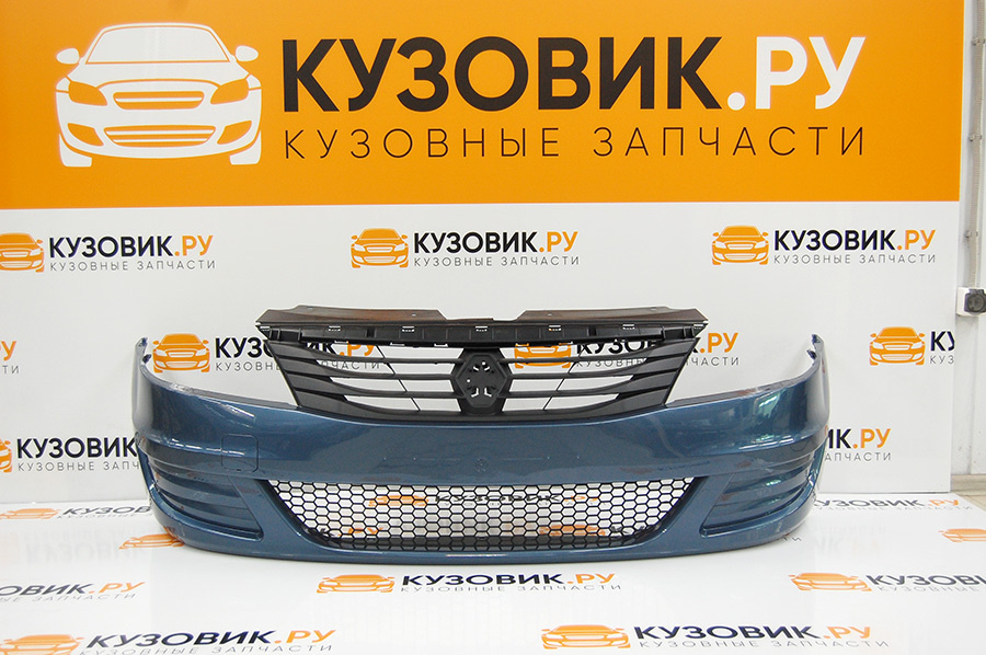 Бампер передний в цвет для Рено Логан 1 Renault Logan 1 фаза 2 (2009-2015) в сборе RNF - Серо-синий, #1