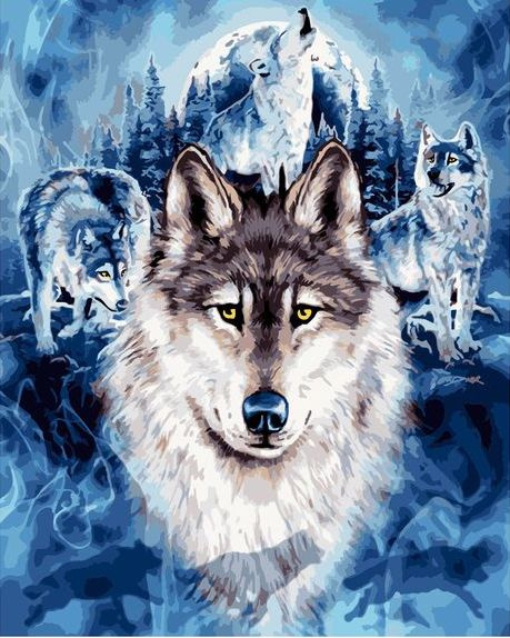 Картина по номерам на холсте 40x50 40 х 50 с подрамником "Волки и зимней лес"  #1