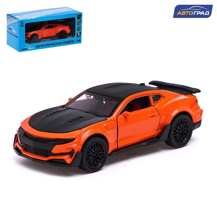 Машина металлическая Спорт , инерция, открываются двери, багажник, цвет оранжевый  #1