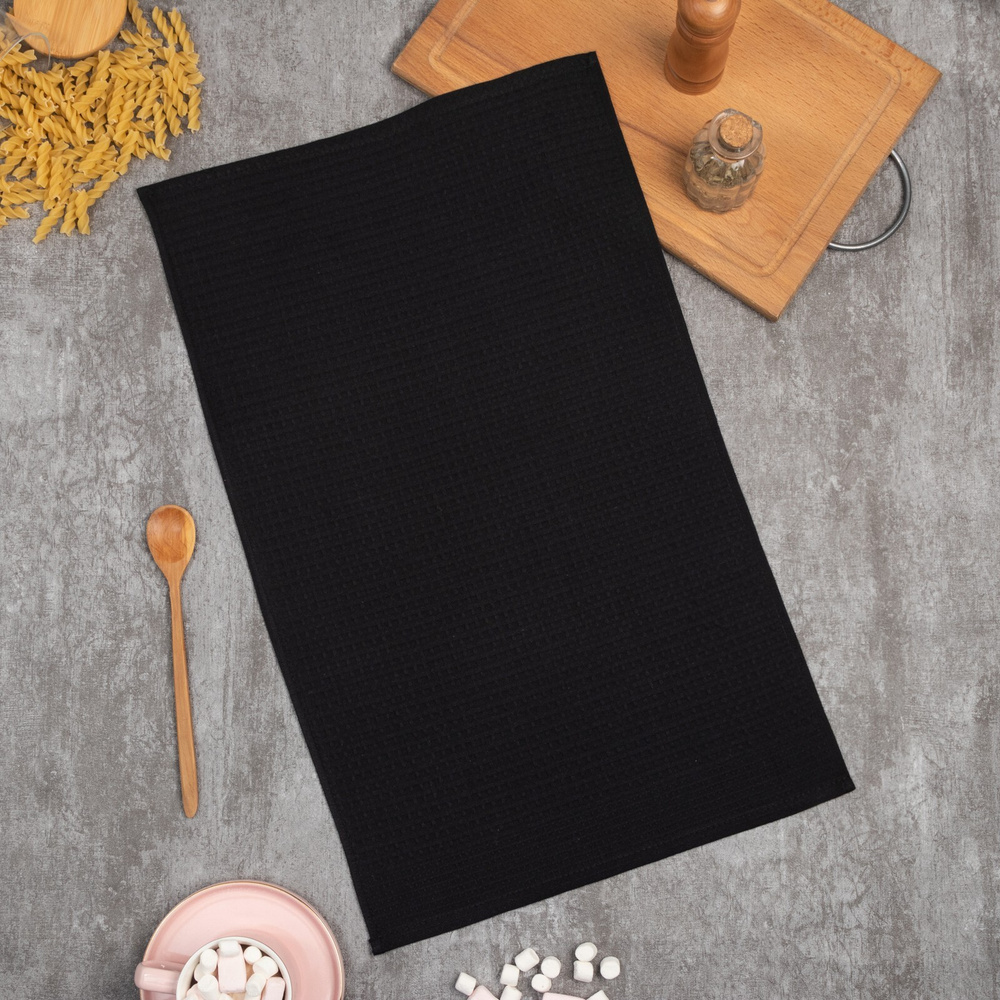 Полотенце от "Доляна", цвет черный , размер 35х60 см, крупная вафля, плотность 220 г/м2  #1