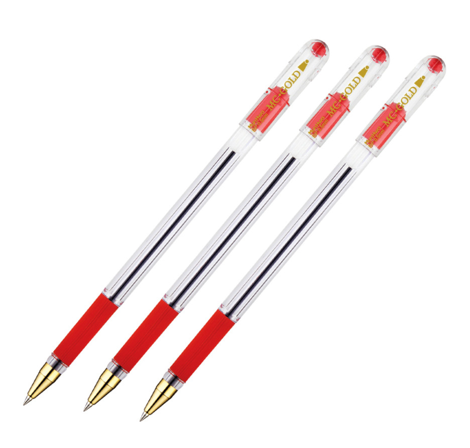 Ручка шариковая MunHwa "MC Gold" красная, 0,5 мм, грип (3 штуки) #1