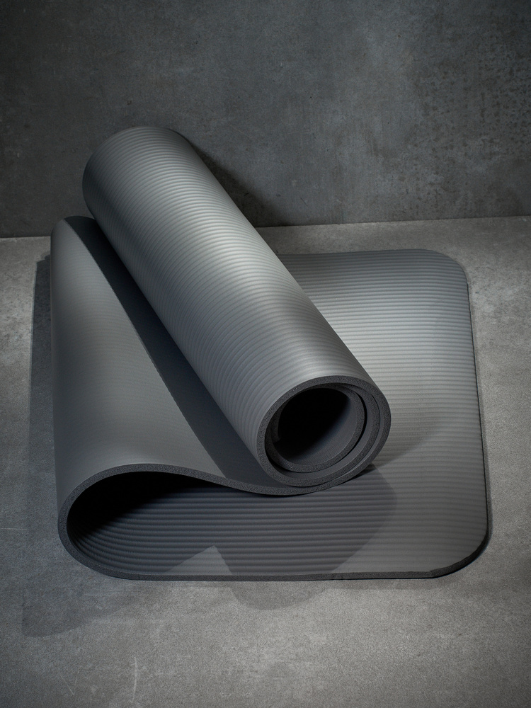 Коврик для йоги и фитнеса с хлопковым чехлом для переноски 183x61x1 см, LVP, цвет: серый  #1