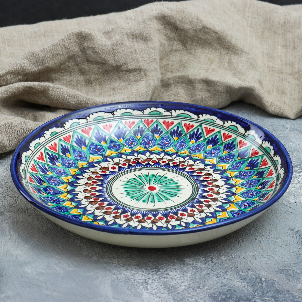 Ляган, блюдо для плова Шафран "Риштанская Керамика", круглый, диаметр 24,5 см  #1