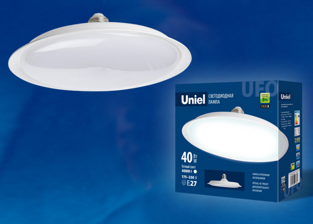 Лампочка светодиодная UFO Е27 40 Вт белый свет 4000K матовая TM Uniel  #1