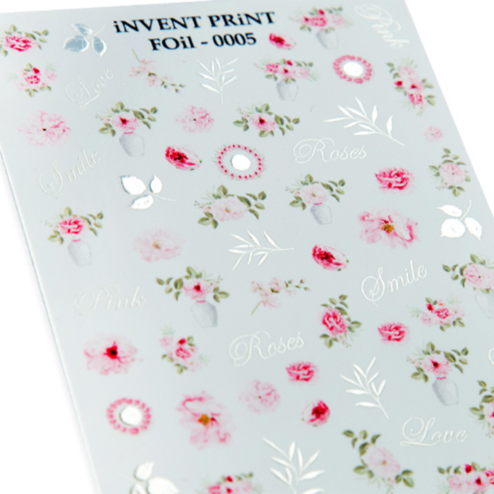 iNVENT PRiNT блестящие водные наклейки для ногтей Цветы F-005 #1