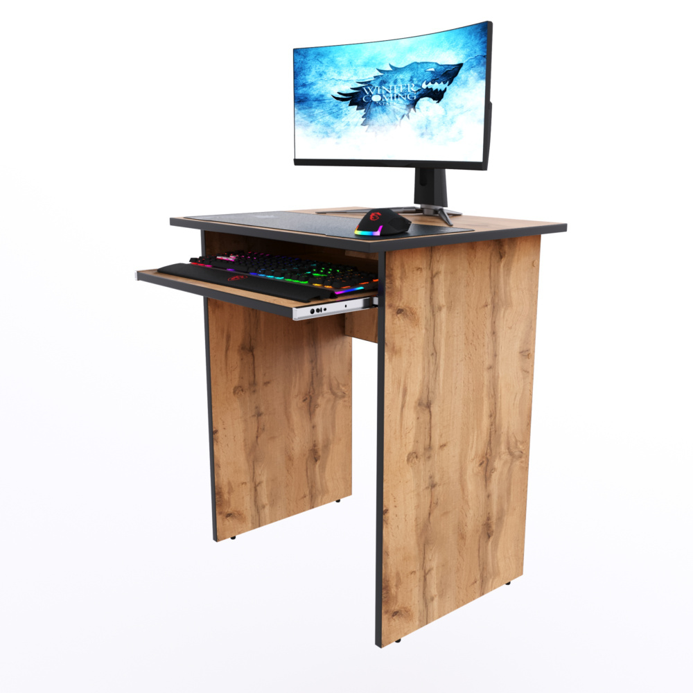 Компьютерный стол "Минис+" с полкой, 60х50х72,6 см, дуб вотан с чёрной кромкой  #1