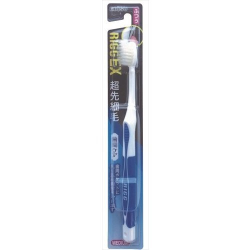 EBISU Зубная щетка средней жесткости с экстратонкими щетинками и прорезиненной ручкой. Цвет синий. Серия #1