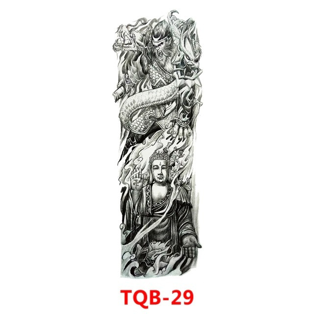 Временная татуировка водостойкая рукав Дракон и Будда "TQB-029" ( 47х17 см ) 1001 МЕЛОЧЬ  #1