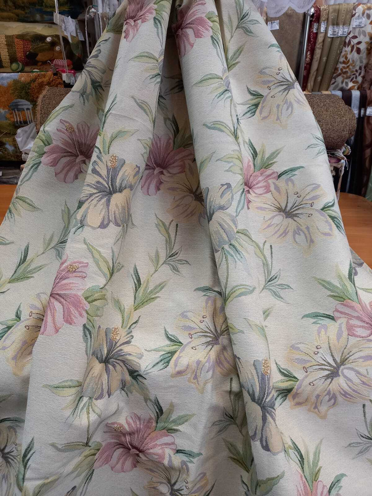 Гобелен - ткань мебельная для обивки, для штор, для рукоделия на отрез "Жемчужная лилия".  #1