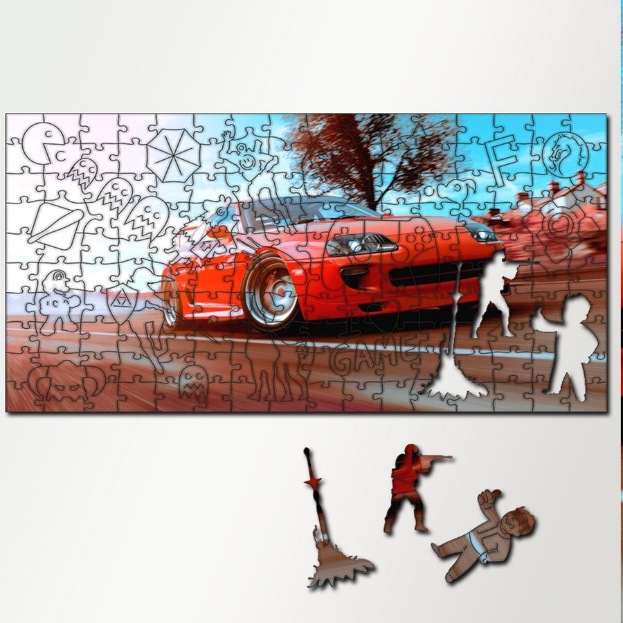 Пазл деревянный с фигурками из дерева 230 деталей 46х23 см игры Forza ...