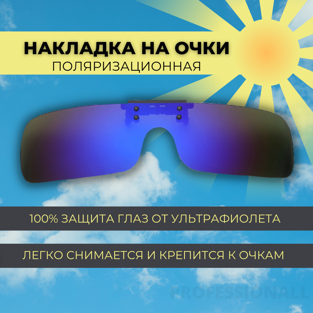 Накладка на очки поляризационная черно-фиолетовая / очки-клипсы солнцезащитные мужские противобликовые #1