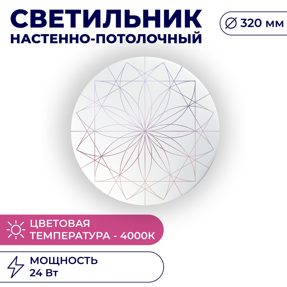 Светильник светодиодный круглый (накладной) 4000К, 24Вт, 1840Лм, IP20, настенно-потолочный, декоративная #1