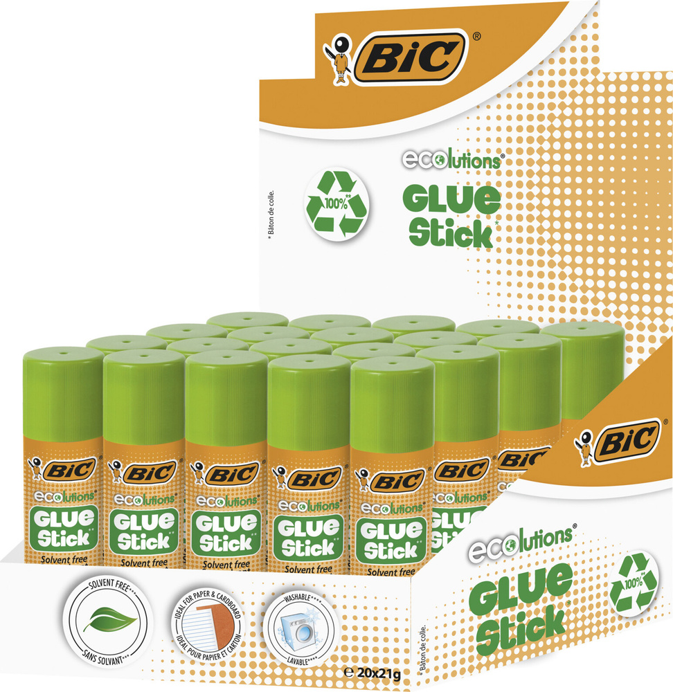 Клей-карандаш BIC Glue Stick ECOlutions, прозрачный, твердый, 21 грамм, 20 штук в упаковке  #1