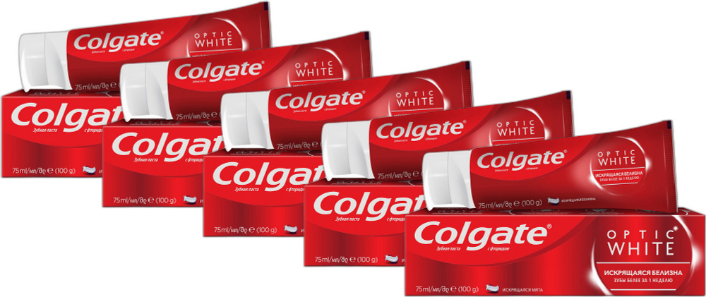 Зубная паста Colgate Optic White Искрящаяся белизна, комплект: 5 упаковок по 75 мл  #1