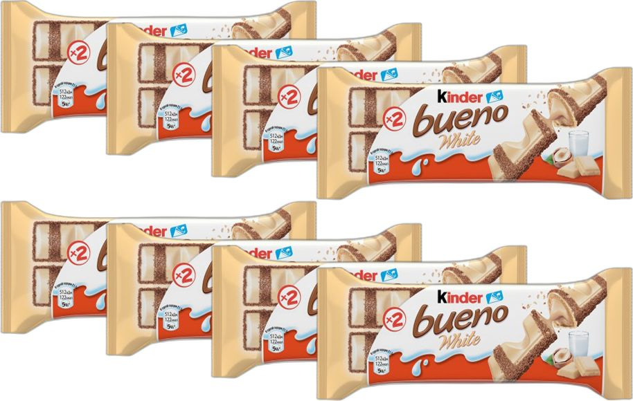 Вафли Kinder Bueno White в молочном шоколаде, комплект: 8 упаковок по 39 г  #1