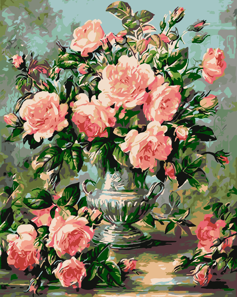 Картина по номерам Hobruk "Цветы в кувшине", на холсте на подрамнике 40х50, раскраска по номерам, набор #1