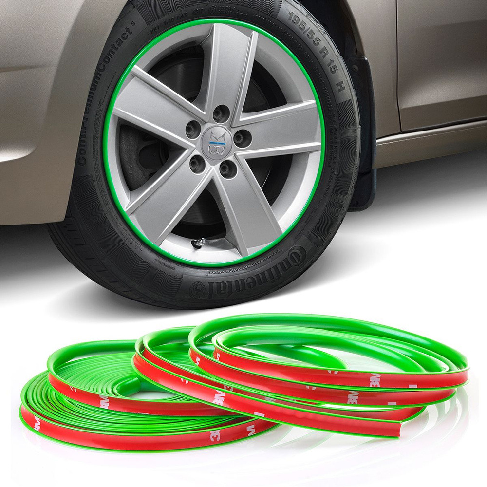Молдинг защита дисков авто самоклеющийся ElectroKot WheelPro на 4 колеса зеленый  #1