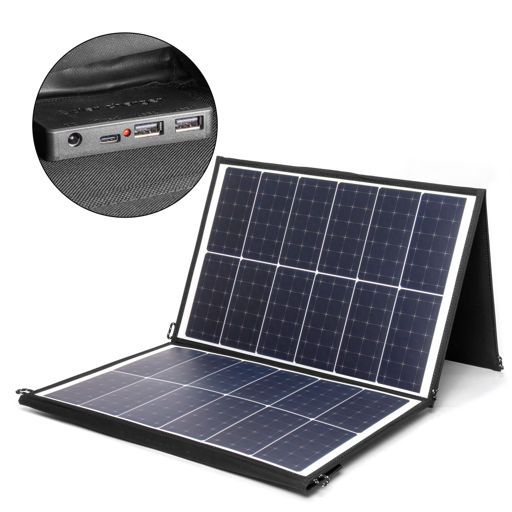 Солнечная батарея TOP-SOLAR-120 120W 18V DC, Type-C PD 60W, 2 USB,  влагозащищенная, складная на 3 секции