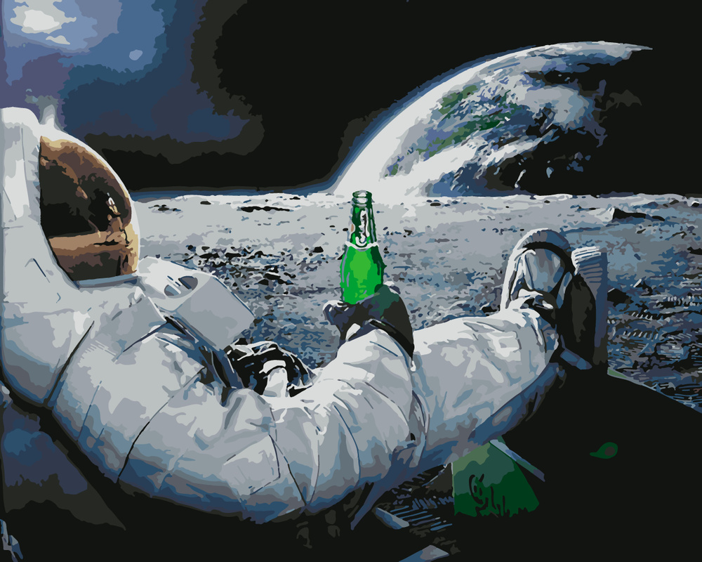Картина по номерам Hobruk "Космонавт на чиле", на холсте на подрамнике 40х50, раскраска по номерам, набор #1