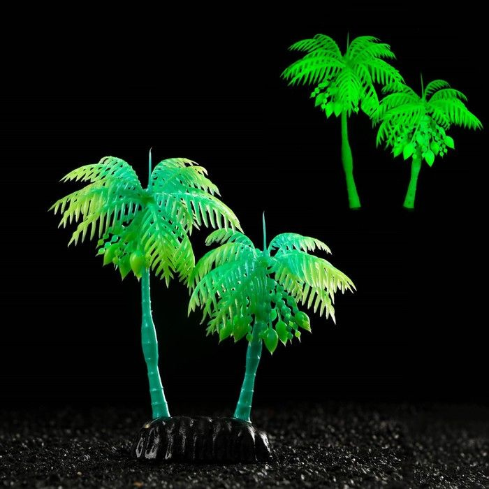 Растение аквариумное Пижон Аква искусственное, "Пальма", светящееся, 14 см, зеленое  #1