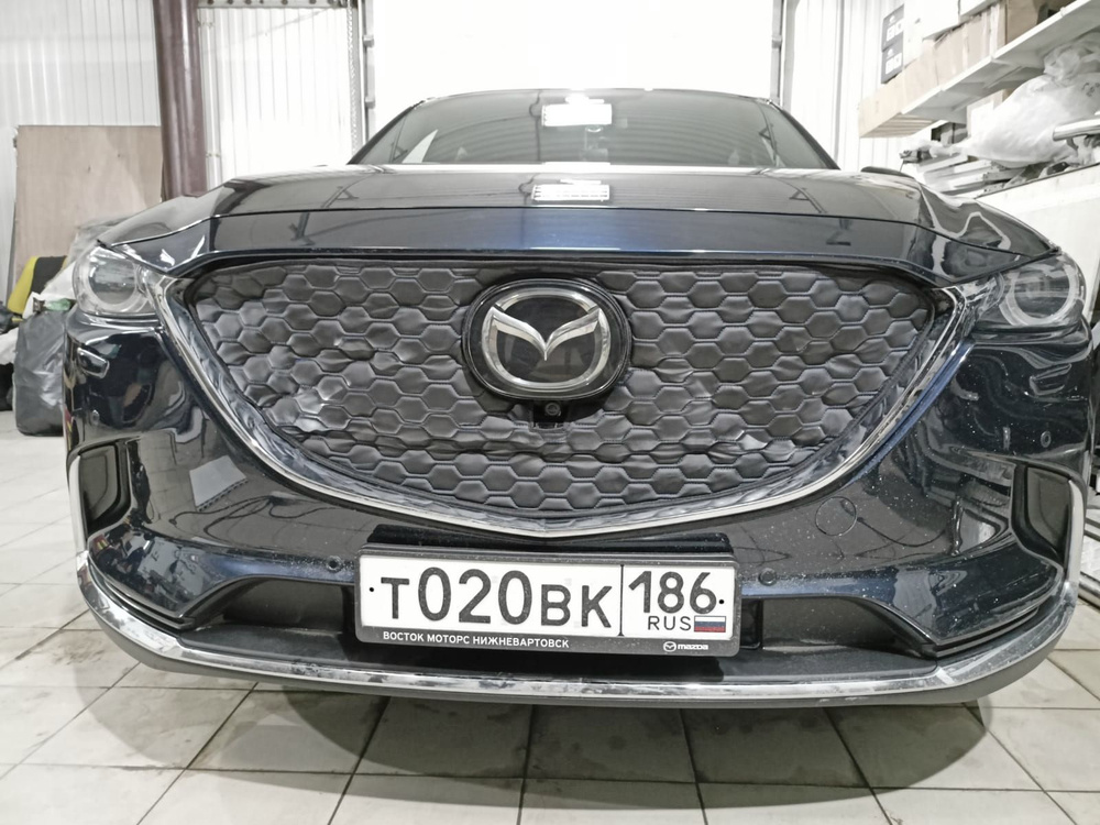 Утеплитель радиатора и бампера с камерой для MAZDA CX-9 Мазда СХ-9 (2020 н.в. II Рестайлинг) Дизайн Соты #1