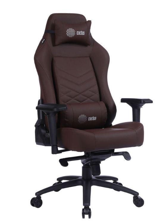 Кресло игровое Cactus CS-CHR-0112BR цвет коричневый, материал эко-кожа, с подголовником, крестовина из #1