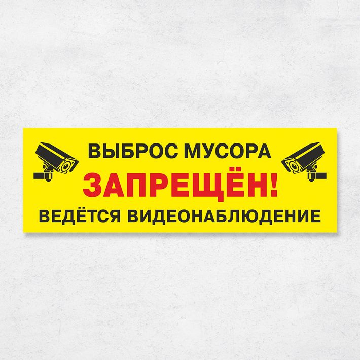 Табличка "Выброс мусора запрещен. Ведется видеонаблюдение", 60х20 см, ПВХ  #1