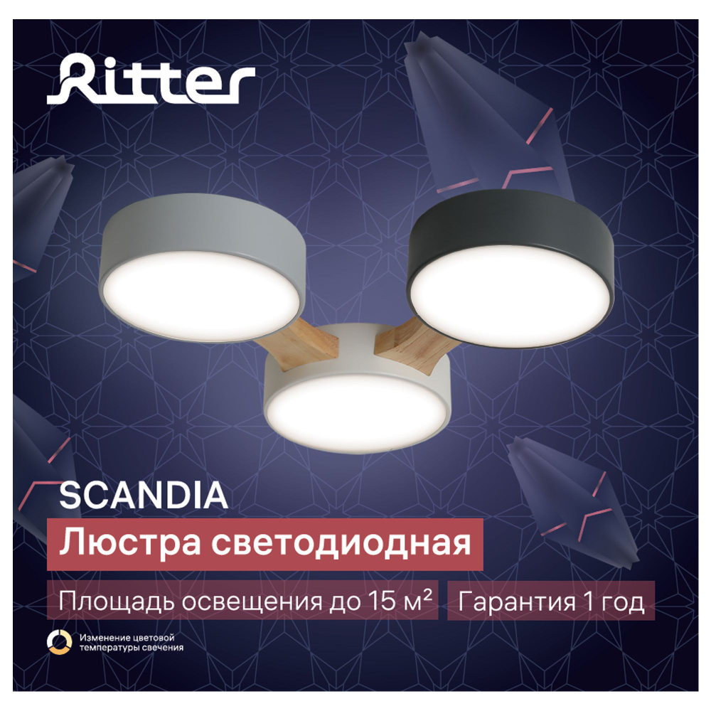 Люстра сд диммируемая SCANDIA CHL-52070 42 Вт, 2700-6500K, серый/белый/дерево REV Ritter  #1