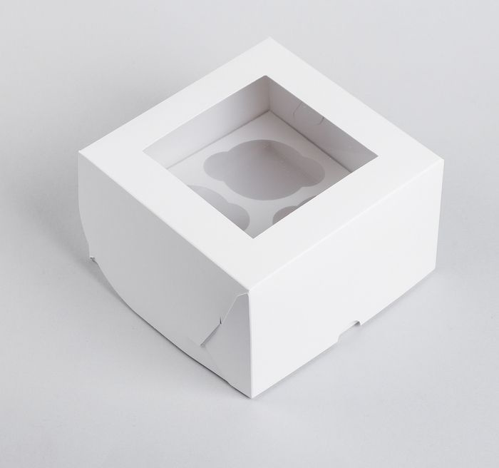 Комплект 25 шт. Коробка на 4 капкейка с окном Белая. (размер: 16х16х10 см)  #1