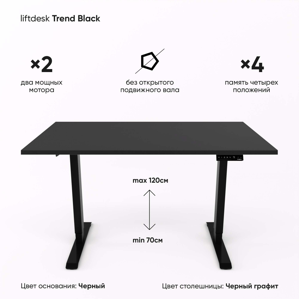 Компьютерный стол с электроприводом для работы стоя сидя 2-х моторный liftdesk Trend Черный/Черный графит, #1