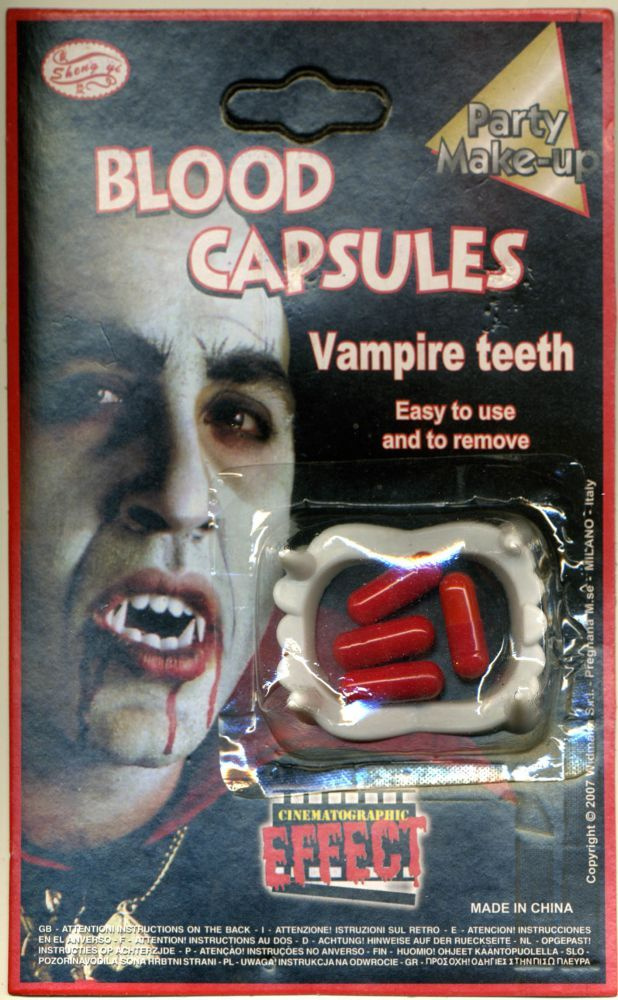 Карнавальные зубы с капсулами крови/искусственная кровь/клыки вампира  #1