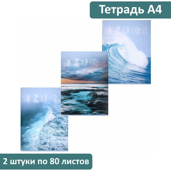 Тетрадь Staff Basic №2 Эконом Ocean А4, 80 листов, скоба, клетка, офсет, обложка картон, 2 штуки  #1