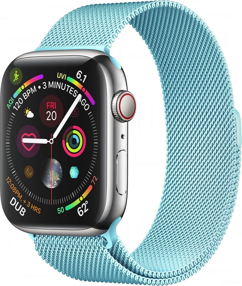 Миланская петля ремешок на Apple Watch в корпусах 42-44-45 mm (любой версии), цвет Небесно-голубой, металлический #1