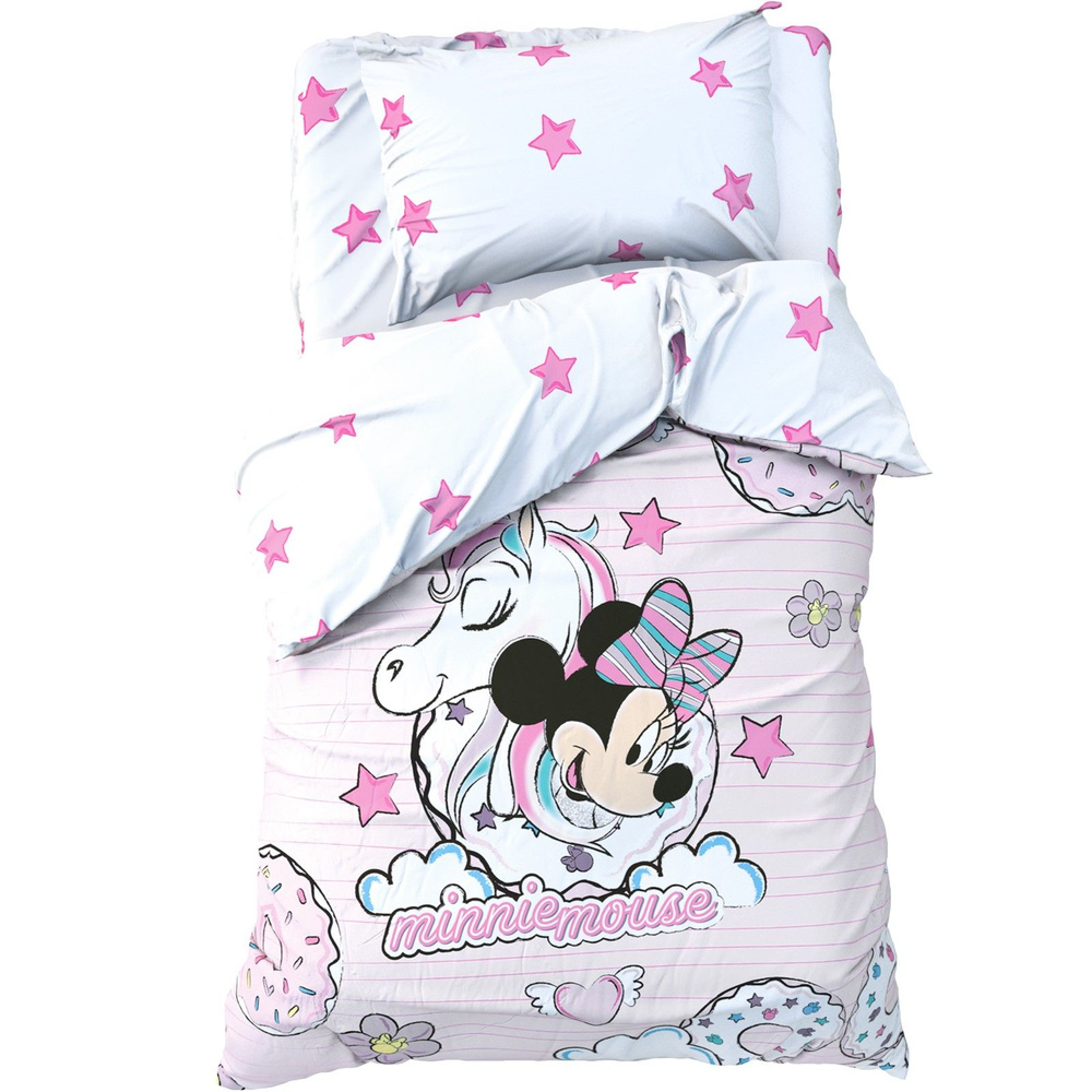 Детское постельное белье 1,5 сп "Minnie Mouse" с единорогом, 143x215 см, 150x214 см, 50x70 см -1 шт, #1