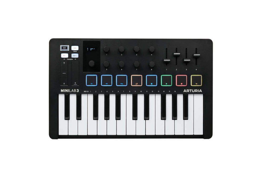 ARTURIA MiniLAB 3, Black MIDI-контроллер, клавиатура 25 клавиш, 8 пэдов, 8 энкодеров, 4 слайдера, черный #1