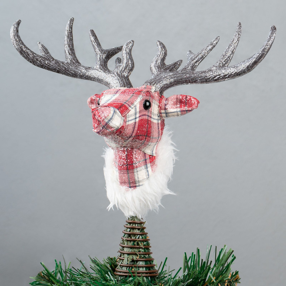 Верхушка на ёлку Fabric Tartan Deer Head Tree Topper Red 33 cm #1