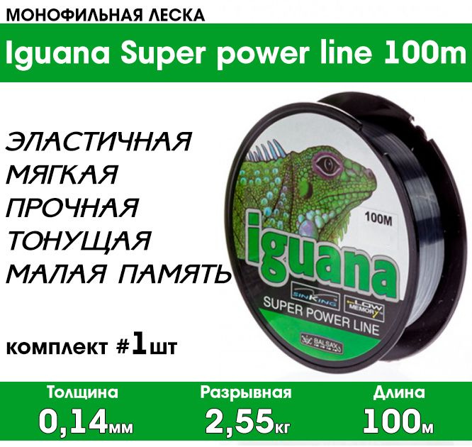 Монофильная леска для рыбалки Iguana Super power line 100м, 0,14мм, 2,55кг  #1