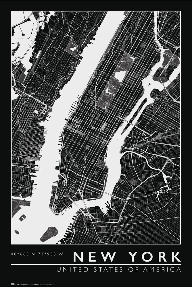 Постер 61 х 91,5 см. New York City Map. Нью-Йорк. Карта города. Grupo Erik. Плакат большого формата для #1