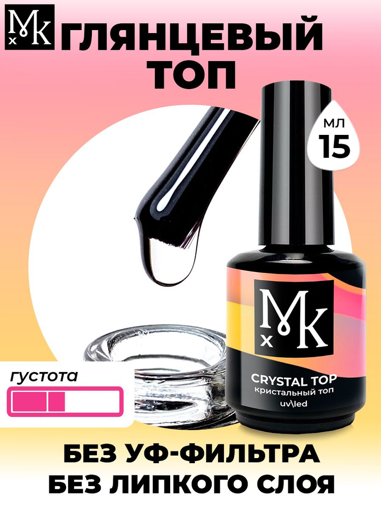 MKX/Глянцевый топ для ногтей CRYSTAL TOP, Топ для гель лака без липкого слоя 15мл  #1