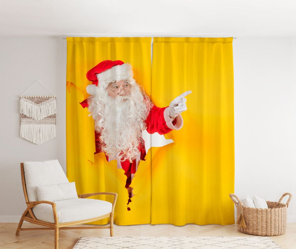 Фотошторы "Санта" 1,45х2,6м, комплект 2шт, шторы для спальни, гостиной, кухни, в подарок на новый год #1