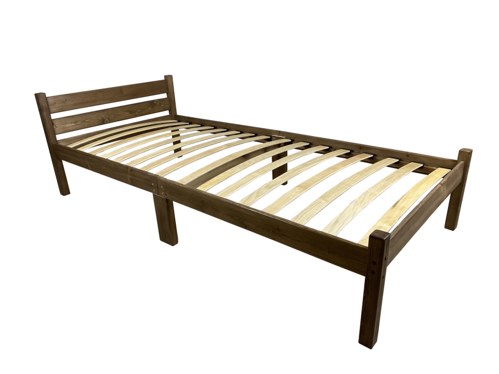 Кровать односпальная с ортопедическим основанием для взрослых из сосны 90х190 см, цвет темный дуб  #1