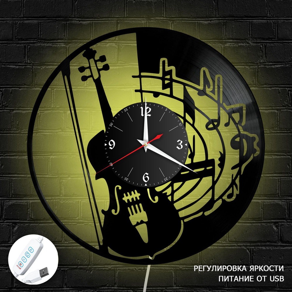 Настенные часы RedLaser "Музыка из винила с белой подсветкой, №4", 30 см  #1