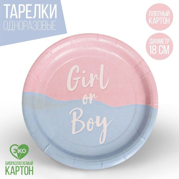 Бумажные тарелки Girl or Boy, 6 шт, 18 см #1