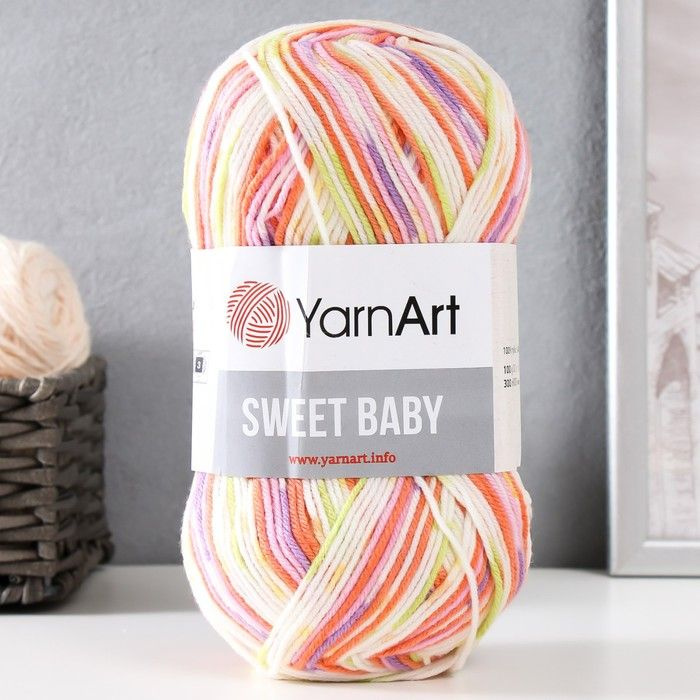 Пряжа для вязания YarnArt "Sweet Baby" 100% акрил 300м/100г, 907 оранжевый-салат-суровый  #1