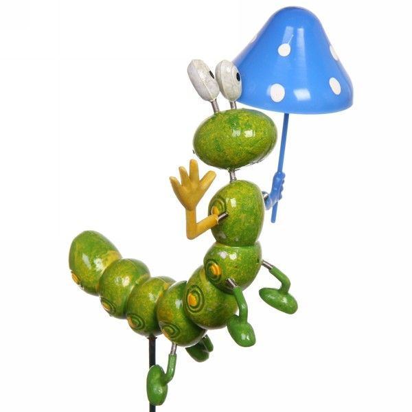 Фигура на спице для отпугивания птиц "Гусеница с зонтиком" 14х40см  #1