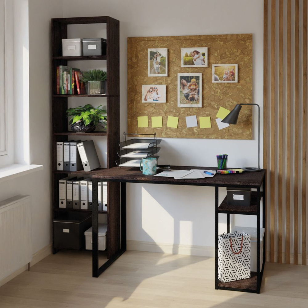 Стол письменный с полкой BRAUN loft, темно-коричневый, компьютерный, офисный, лофт, 120x60x75 см, Гростат #1