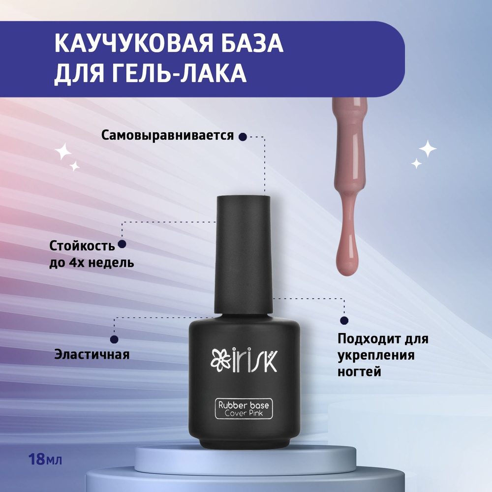 IRISK База для гель-лака каучуковая камуфлирующая Rubber Base Cover Pink, 18 мл  #1