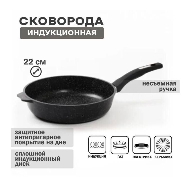 Сковорода индукционная Гранит Мечта 22см Induction Pro/ С антипригарным покрытием, товар для кухни  #1