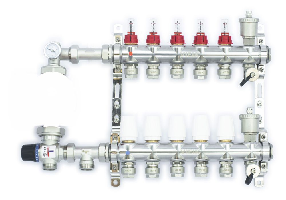 Комплект для теплого пола на 5 выходов (Коллектор VR116-05AK на 5 контуров, Евроконусы, Насосно-Смесительный #1
