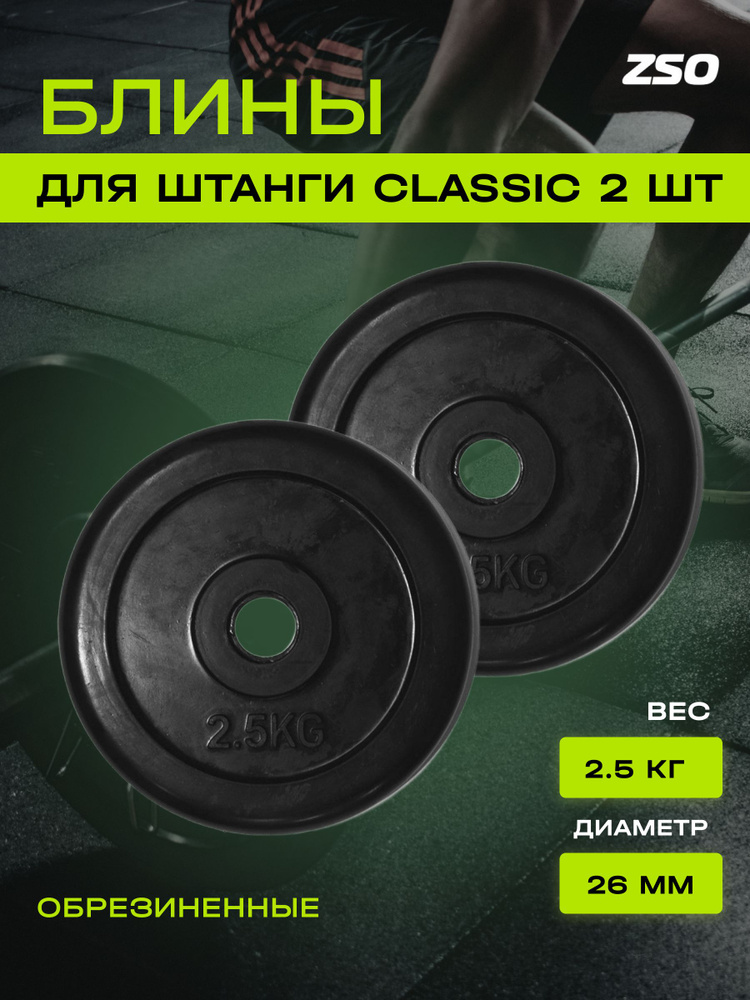 Диски (блины) для штанги и гантелей, обрезиненные PROFI-FIT черный Classic D-26, 2.5 кг, 2шт.  #1